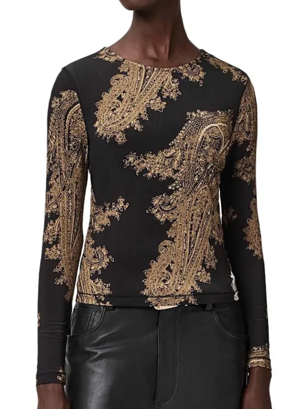 All Saints Katlyn Top in Ella Black & Gold Print size US 6 $119